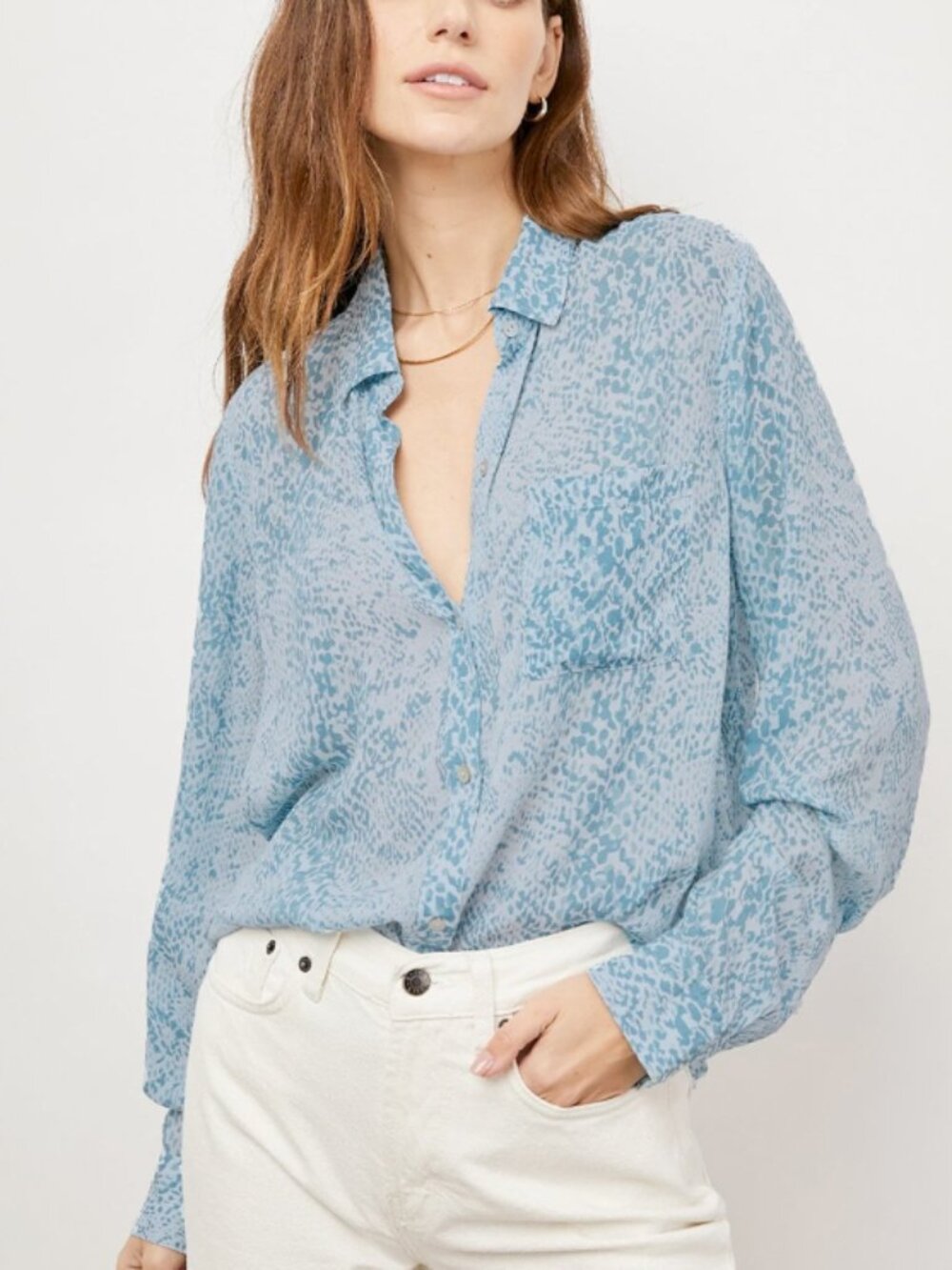 Rails Josephine Aqua Python Button Down Blouse Shirt Size M